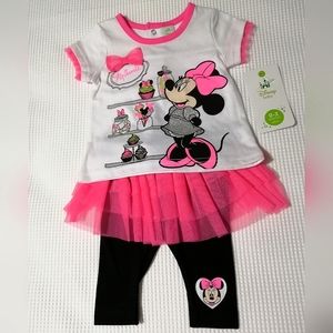 🔥SALE🔥 Disney Minnie Mouse Girl's Top and Tulle Skirt Leggings Set NWT SZ 0-3M